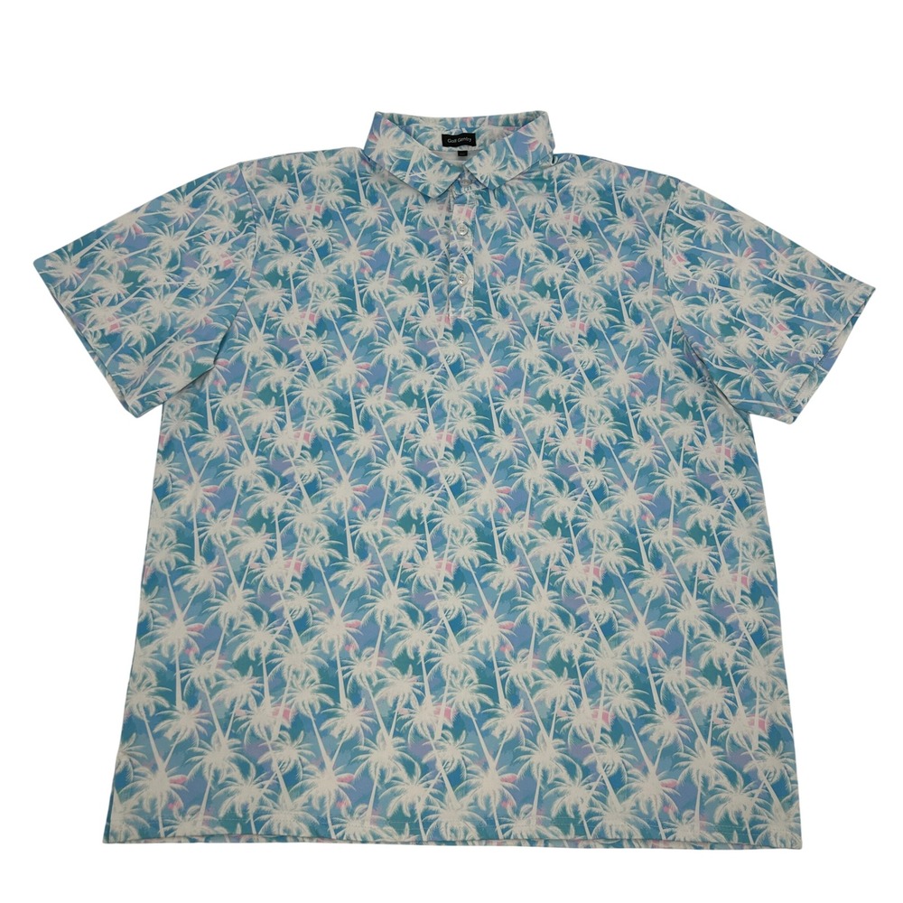 Golf Gentry Shirt‎ Men's Blue 3XL All Over Palm Tree Print Short Sleeve Polo